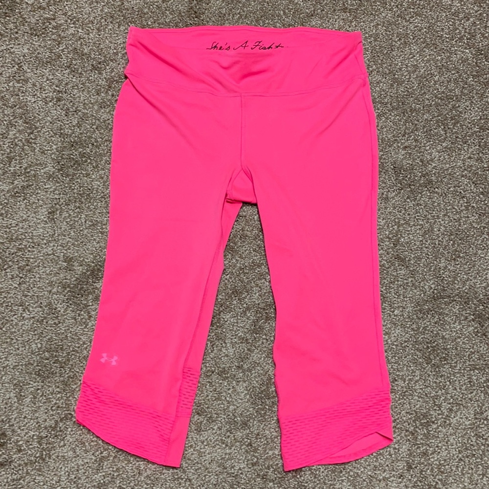 Under Armour Heat Gear Large Breast Cancer Compression Capri Leggings Pink